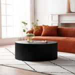 ZUN Sleek and Modern Round Coffee Table with Eye-Catching Relief Design, Black W876P175418