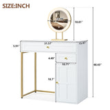 ZUN 31.5'' Makeup Vanity Desk with Lighted Mirror, Luxury Dressing Table with 2 Drawers and 1 Cabinet, 3 31824844