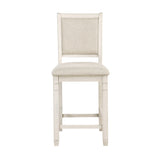 Antique White Finish Wooden Counter Height Chairs 2pcs Set Textured Fabric Upholstered Dining Chairs B01155794