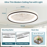 ZUN 19 Inch RGB Dimmable Led Enclosed Ceiling Fan with Light Flush Mount Bladeless 6 Speed Remote W934P262275