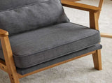 Mid-Century Oak Accent Chair - Linen-Cotton Dark Gray Upholstered Single Lounge Chair, Indoor 18928808