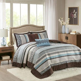 ZUN 5 Piece Jacquard Quilt Set with Throw Pillows Blue King/Cal King B03597542