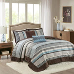 ZUN 5 Piece Jacquard Quilt Set with Throw Pillows Blue Full/Queen B03597539