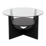 U-Shaped Contemporary Coffee Table in Black Wood and Clear Glass by LumiSource B202P223313