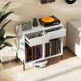 Record Player Storage Stand - Customizable Vinyl Compartments, Built-in Charging Station, Metal Legs 29585110
