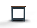 24 inch Side Table, No Assembly Required, Blue Denim and Whiskey Finish B108131554
