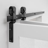 ZUN 80" Bi-Folding Sliding Barn Door Hardware Kit for 4 Doors,Smoothly&Quietly,Black Track J Shape 85056977
