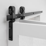 ZUN 72" Bi-Folding Sliding Barn Door Hardware Kit for 4 Doors,Smoothly&Quietly,Black Track J Shape 79460627