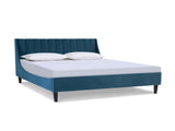 Aspen Vertical Tufted Modern Headboard Platform Bed Set, Queen, Satin Teal Blue Velvet B2719P238506