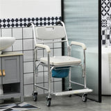 Gray Shower Commode Wheelchair, Waterproof Rolling Over Toilet Chair with Padded Seat 33724460