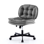 ZUN Armless-Office Desk Chair with Wheels: PU Leather Cross Legged Wide Chair,Comfortable Adjustable 32911314