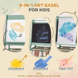 Art Easel with Paper Roll, Blackboard, Whiteboard, Storage, Green 05198404