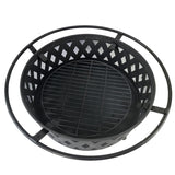 Round fire pit with net cover, fire poker, diamond mesh, metal wood burning outdoor fire pit, W1951P254205