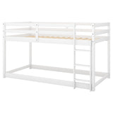ZUN Twin over Twin Floor Bunk Bed with Ladder , White 84319006