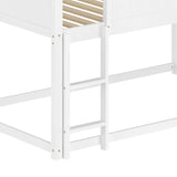 House Bunk Bed with Convertible Slide and Ladder, Floor Bunk Bed Twin Over Twin with Safety W1858P241095