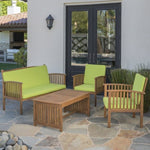 ZUN Outdoor Acacia Wood Sofa Set with Water Resistant Cushions, 4-Pcs Set, Brown Patina / Light Green 59116.00LGRN