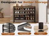 5-Tier Adjustable Shoe Rack Antique Wood Mesh Metal Shelves Wooden Top for 95163687