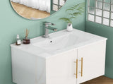 30-Inch White Ceramic Bathroom Sink, Fits 30-Inch Vanity,Pre-Drilled Faucet Hole,Modern Minimalist W3151P360951