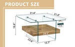 ZUN 31.4 Inch Modern Two-Tier Square Coffee Table -An Elegant Combination of Clear Glass and Light Wood W1151P232654