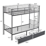 Twin Over Twin Convertible Bunk Bed with 2 Storage Drawers, Metal Bunk Bed Can be 03534327