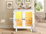 Cat Hidden Litter Box Enclosure with RGB LED Light, Cat House with Stairs and Cat Pom-pom Toys for N704P419240K