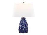 Hex 20" Contemporary Ceramic Accent Lamp in Estate Blue Ceramic, Polished Nickel and White Linen B202P224019
