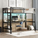 Metal Twin XL Size Loft Bed with Power Outlet and LED Lighted, Space-Saving, Noise Reduced, Black W1580P251090
