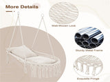 Beige Boho Macrame Hanging Swing Chair with 2 Padded Cushions, 330LBS Capacity Hammock Chair for 25444551