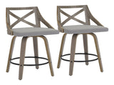 Fixed Height Counter Stool in Light Grey Wood and Grey Fabric - Set of 2 B202P471207