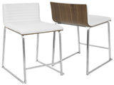 26" Contemporary Counter Stool in Brushed Stainless Steel, Walnut Wood, and White Faux Leather - Set B202P222390