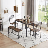 ZUN Dining Table Set, Barstool Dining Table with 2 Benches 2 Back Chairs, Industrial Dining Table for W1668P152537