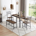 ZUN Dining Table Set, Barstool Dining Table with 2 Benches 2 Back Chairs, Industrial Dining Table for 46861734