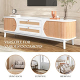 ZUN Rattan TV Stand for TVs up to 75'', Modern Farmhouse Media Console, Entertainment Center with Solid WF316663AAK