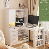 ZUN L Shaped Desk with Charger,Computer Desk with Drawers,Bookshelf & Hutchwith LED Light,Modern Corner 78139512