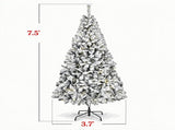 7.5 Foot Flocked Fir Christmas Tree Pre Lit Hinged Xmas Tree with LEDs Foldable Metal Base Green 51738926