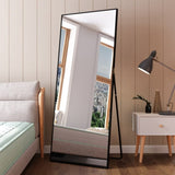 ZUN Tempered mirror 71" x 32" Tall Full Length Mirror with Stand, Black Wall Mounting Full Body Mirror, W1806P180029