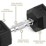 20LB HDRS Rubber Coated Solid Cast Iron Dumbbell with Contoured Chrome Handle, Hexagon 97175236