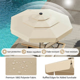 10 foot beige terrace umbrella with solar powered LED lights and multi-layered ventilated roof 63655933