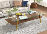 Rectangle Coffee Table, Tempered Glass Tabletop with Gold Metal Legs, Modern Table for Living Room , W241126033