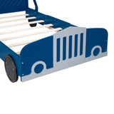 Twin Size Car-Shaped Platform Bed with Wheels,Blue WF311752AAC