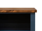 72 inch high 5-shelf Bookcase, No Assembly Required, Blue Denim and Whiskey Finish B108P160180