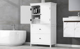 ZUN Bathroom Storage Cabinet, Cabinet with Two Doors and Drawers, Adjustable Shelf, MDF Board, White N725P188460K