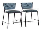 Contemporary Counter Stool in Black Metal, Green Faux Leather, and Sea Green Fabric - Set of 2 B202P221683