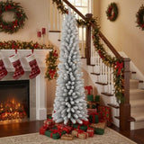6FT Christmas Tree Artificial Plant with 358 Snowy Tips Flocked Pencil Slim PVC Tree Space-Saving 60571983