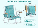 4-Position Backpack Beach Chair with Aluminum Frame, Wooden Armrests, Pillow and Pockets, Mint 57064864