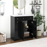 ZUN 30-Inch Black Bathroom Vanity with Ceramic Sink Combo, Abundant Storage Cabinet - 2 Soft-close Doors WF532032AAB