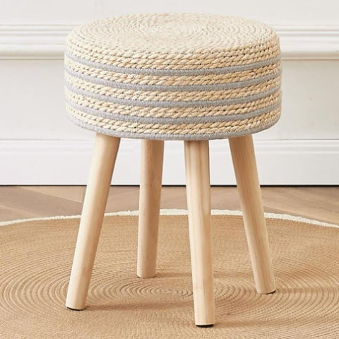 ZUN Round Ottoman Footstool Natural Seagrass Foot Stool Pouf Ottomans with Solid Wood Legs Hand Weave 87294278