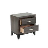 Two-Tone Wooden Nightstand with 2 Drawers, Foil Grey and Black B016P251357