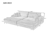 86.5" Oversized Loveseat Chaise Lounge Sectional Sofa Bed Corduroy Sleeper Sofa with USB Ports , N719P232602R