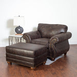 ZUN Leinster Faux Leather Upholstered Nailhead Chair and Ottoman 2 pieces set T2574P196591